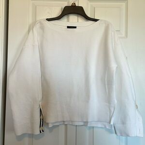 J. Crew M white long sleeved sweater nautical navy arm detailing boat neck knit